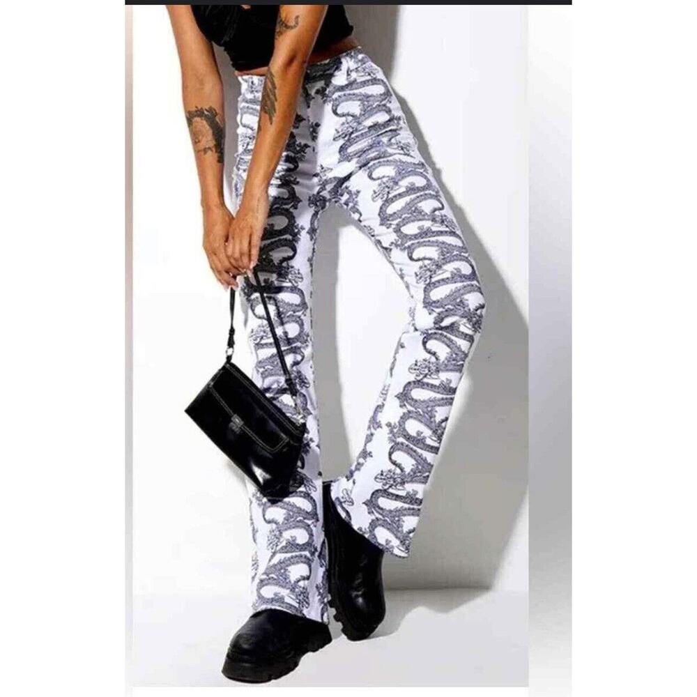 MOTEL ROCKS Zoven Trouser in Dragon Rope White Black High Rise Pants M